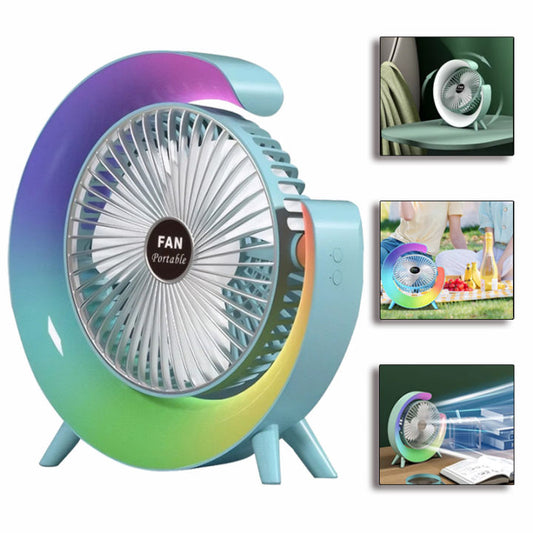 VENTILADOR RECARGABLE CON LUCES DE COLORES